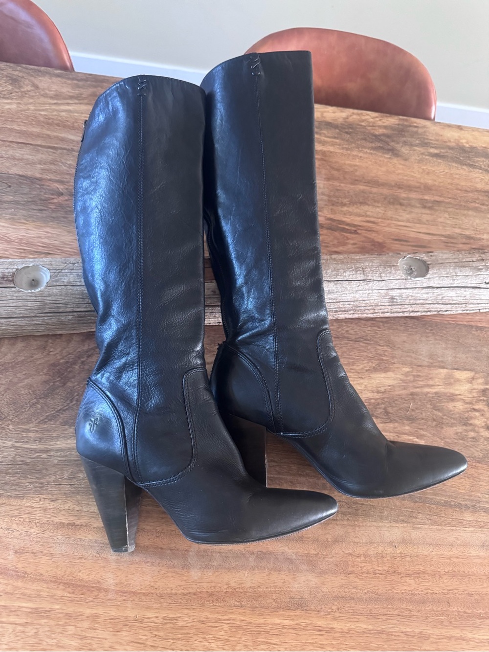 Frye | Regina Classic Black Leather Knee-High Heel Boots